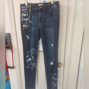 AP Blue Aphrodite Jeans Mid Rise Paint Platter Distressed Skinny Jeans Size 1X